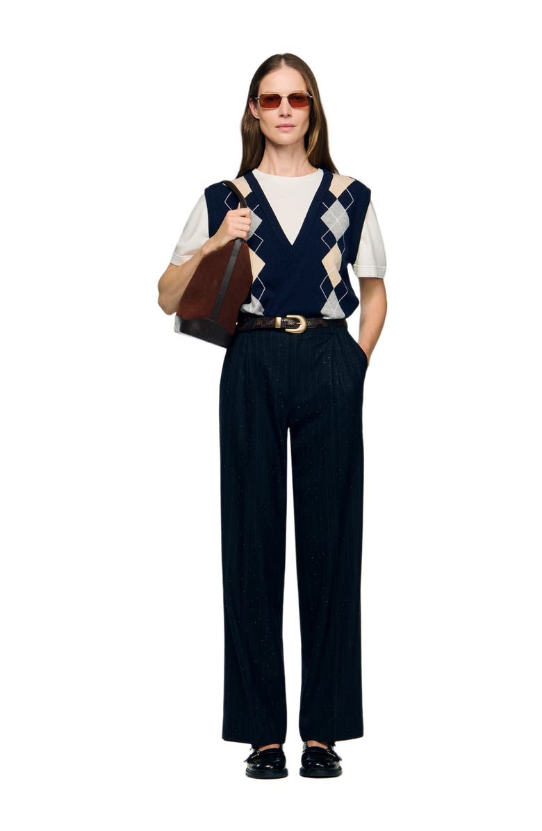 SANDRO Argyle layered effect sweater, Alternate, color, Navy Blue