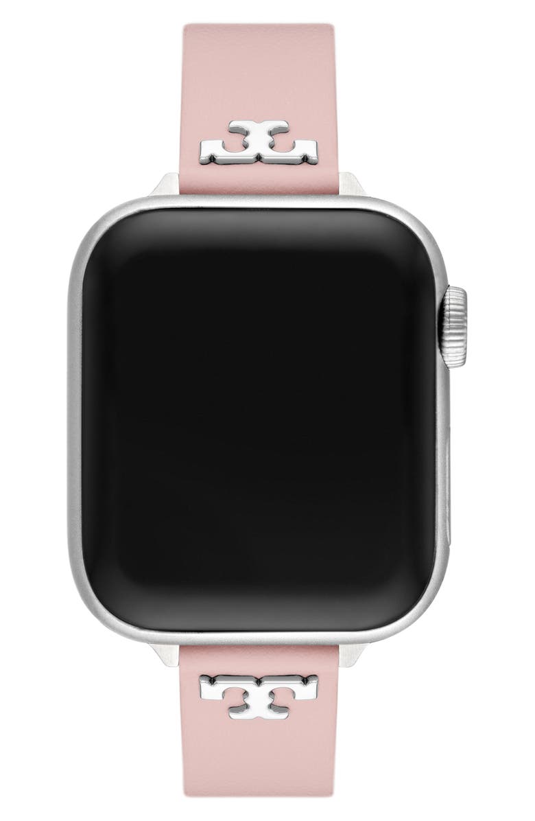Tory Burch Leather 14mm Apple Watch<sup>®</sup> Watchband, Alternate, color, Blush