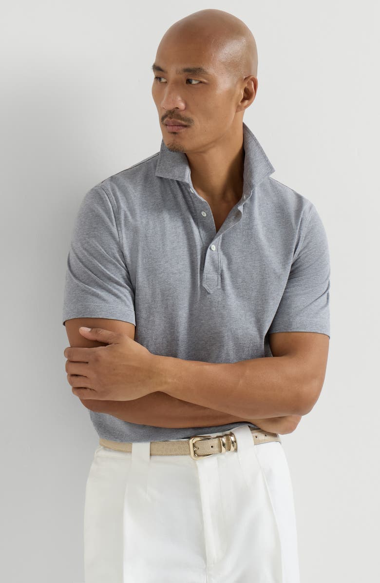 Brunello Cucinelli Polo with shirt collar, Alternate, color, Medium Grey