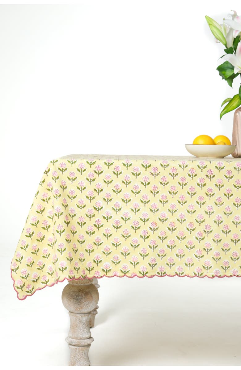 Inner Child Mona Scallop Embroidered Blockprint Tablecloth, Alternate, color, 70X120