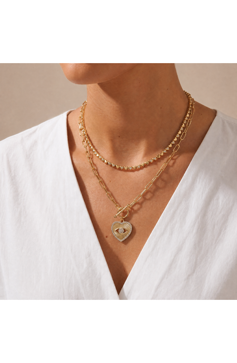 BY ADINA EDEN Heart Evil Eye Paperclip Toggle Necklace, Alternate, color, Gold