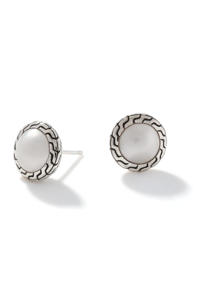 Classic Chain Mabé Pearl Stud Earrings, Alternate, color, WHITE