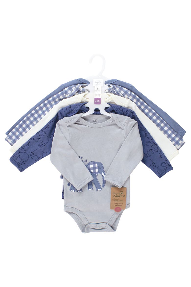 5Pk Long Sleeve Organic Bodysuits, Alternate, color, Blue Peanut