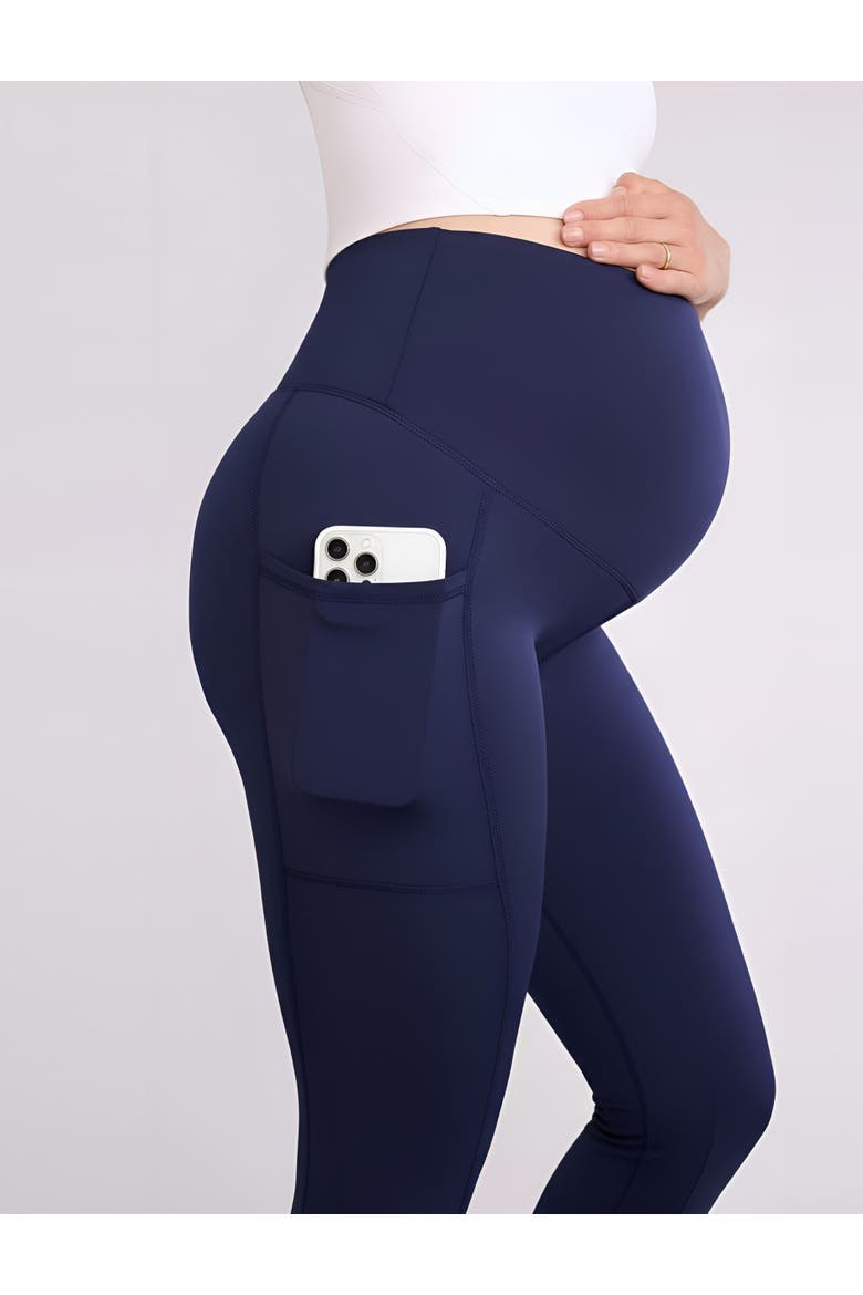 Over the Belly Side Pocket Active Maternity Leggings, Alternate, color, Peacoat