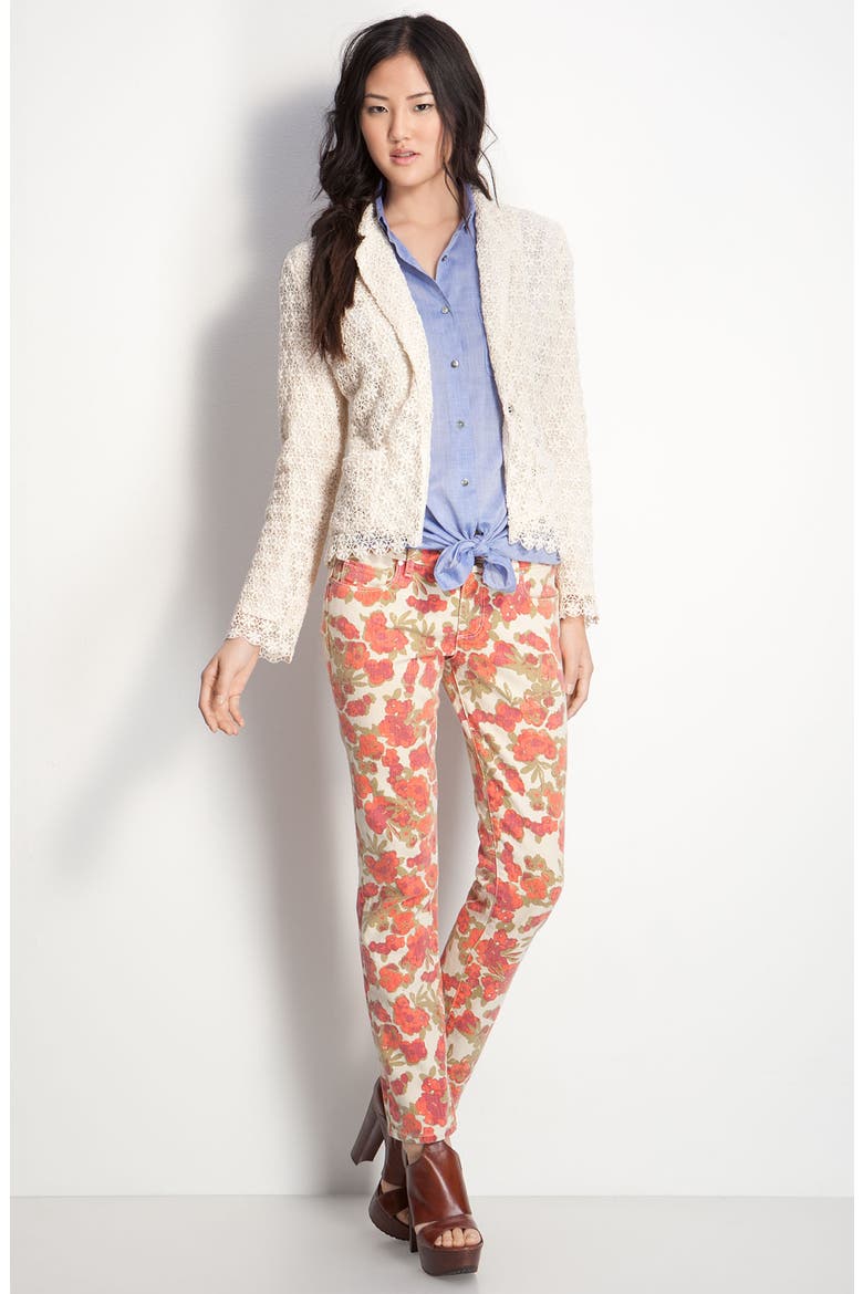 Denim 'Skyline' Floral Skinny Ankle Jeans, Alternate, color, CHELLO IVORY PRINT