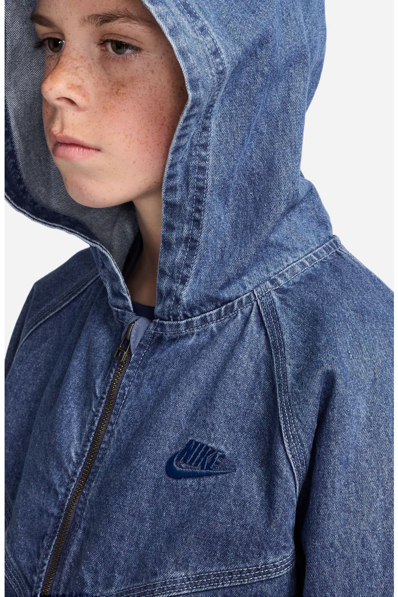 Kids' Sportswear Denim Hooded Zip-Up Jacket, Alternate, color, MYSTIC NAVY/ COASTAL BLUE