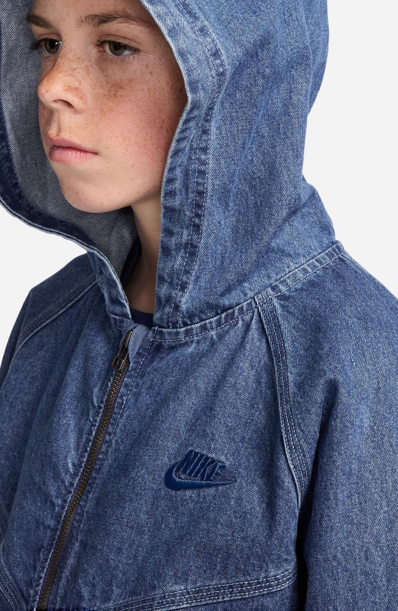 Nike Kids' Sportswear Denim Hooded Zip-Up Jacket, Alternate, color, Mystic Navy/ Coastal Blue
