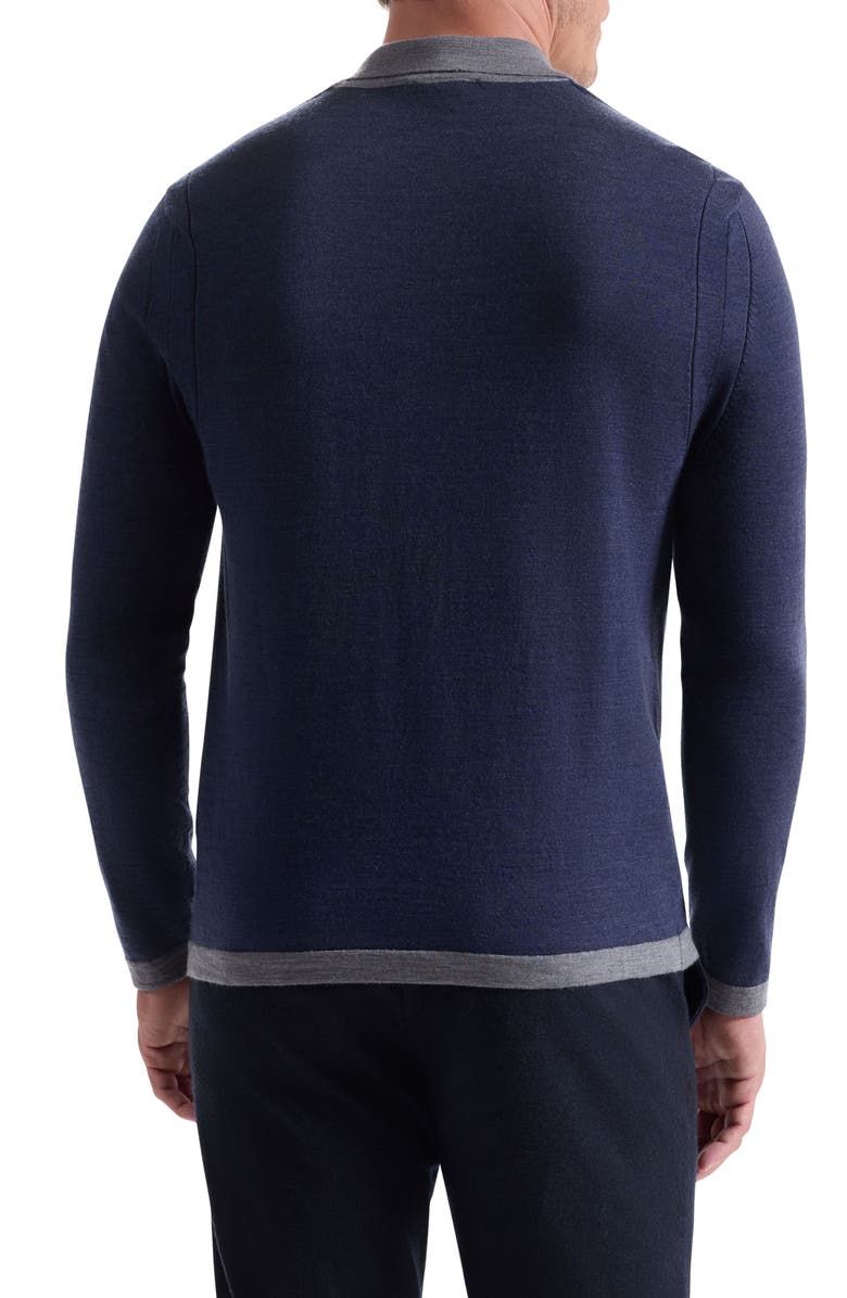 Bugatchi Long Sleeve Merino Wool Quarter Zip Polo Sweater, Alternate, color, Navy