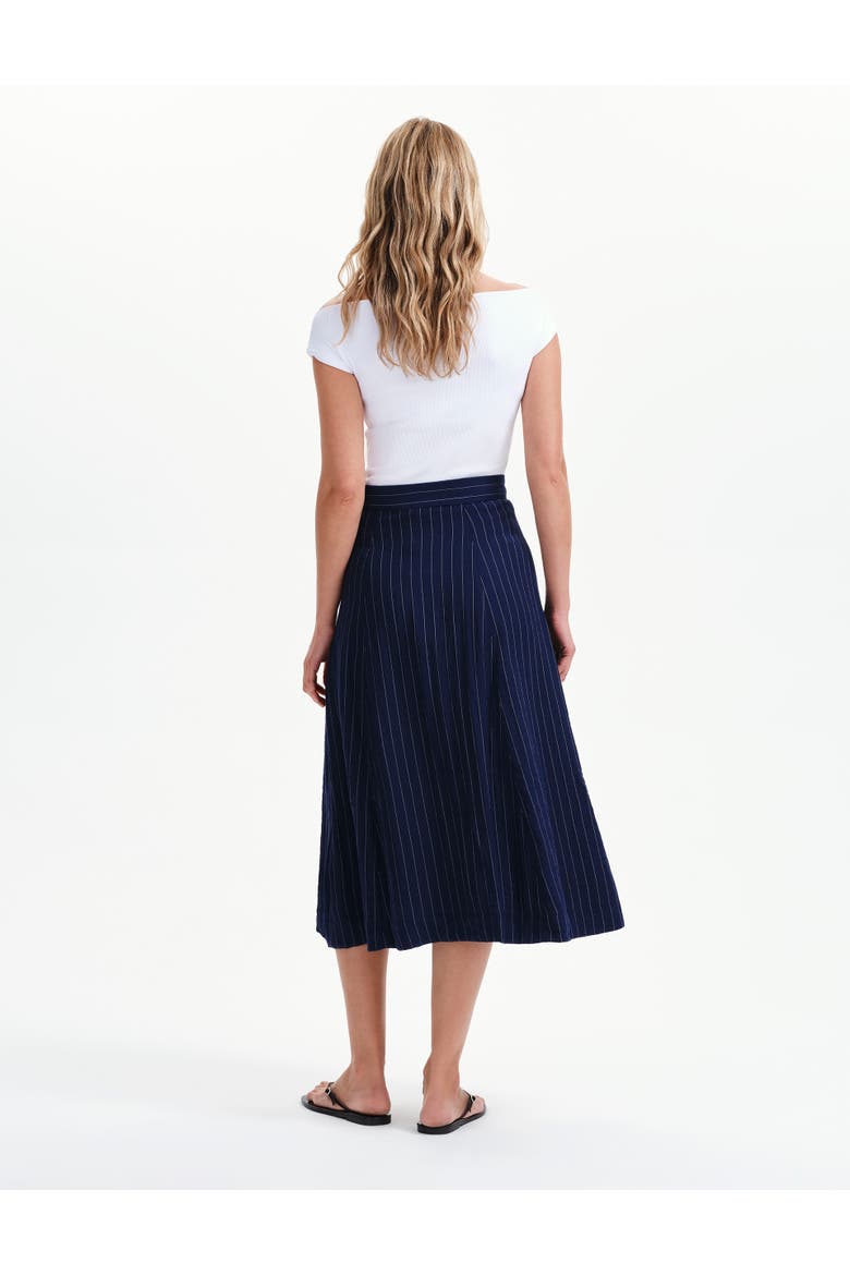 Frances Stripe Button Through Midi Skirt, Alternate, color, Navy Stripe