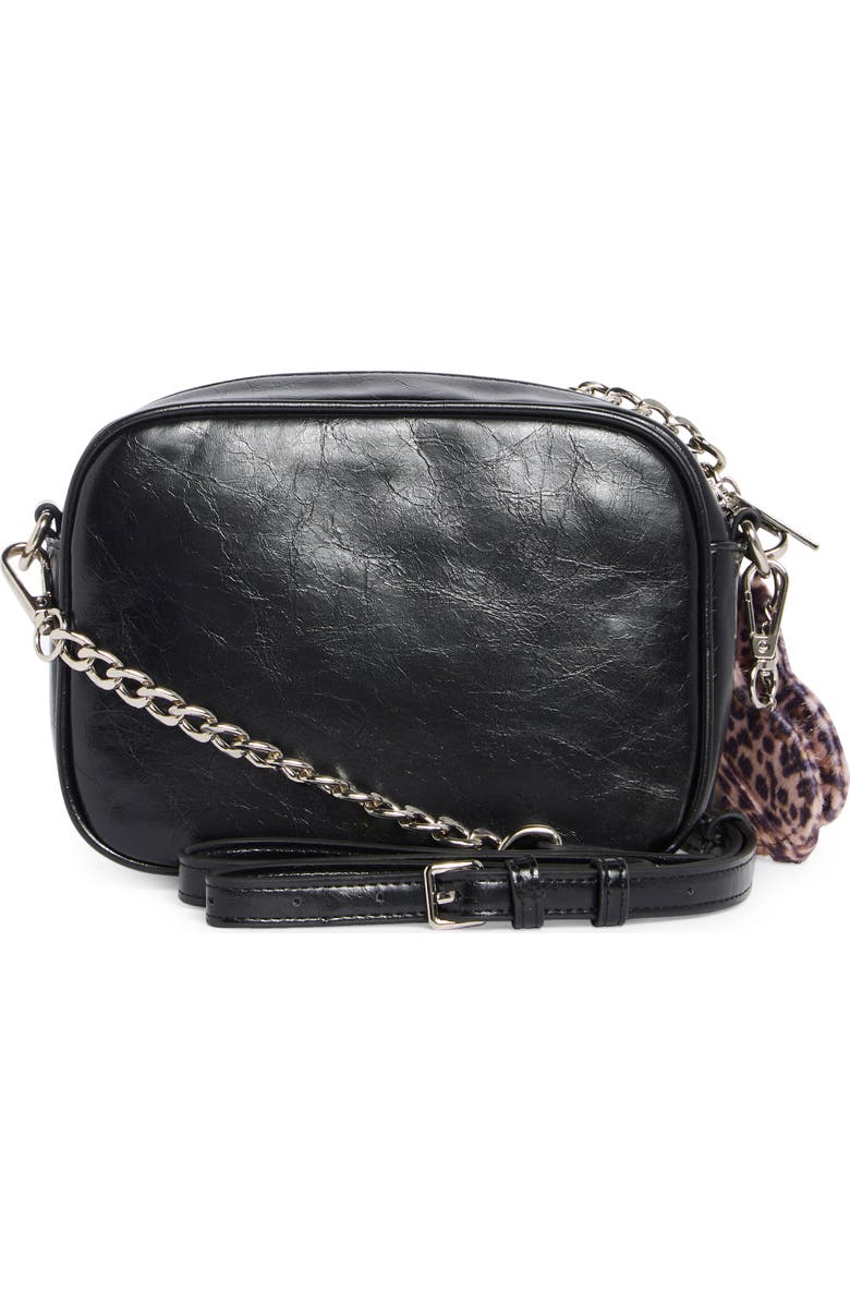 Madden Girl Crinkle Faux Leather Camera Crossbody Bag with Pouch, Alternate, color, Black