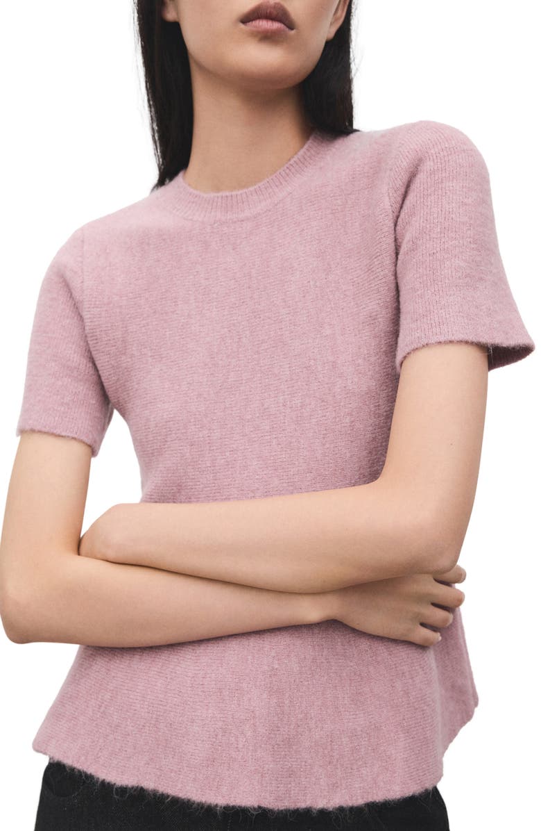 MANGO Short Sleeve Peplum Sweater, Main, color, Pastel Pink