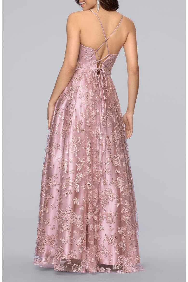 Butterfly Motif Sequin Ballgown, Alternate, color, ROSE