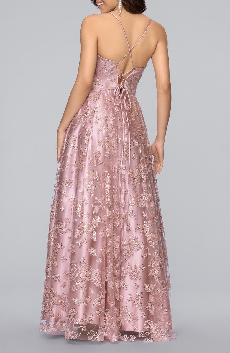 Blondie Nites Butterfly Motif Sequin Ballgown, Alternate, color, Rose