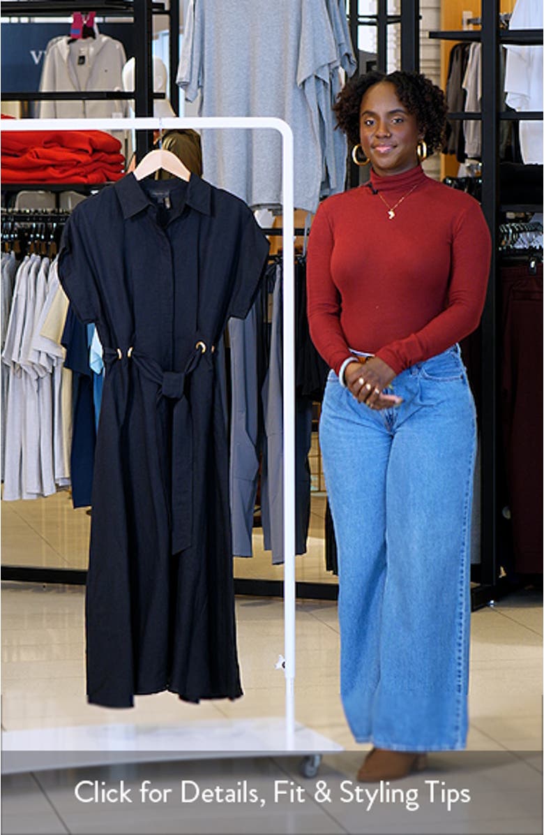 Drawstring Waist Linen Blend Shirtdress, sales video thumbnail