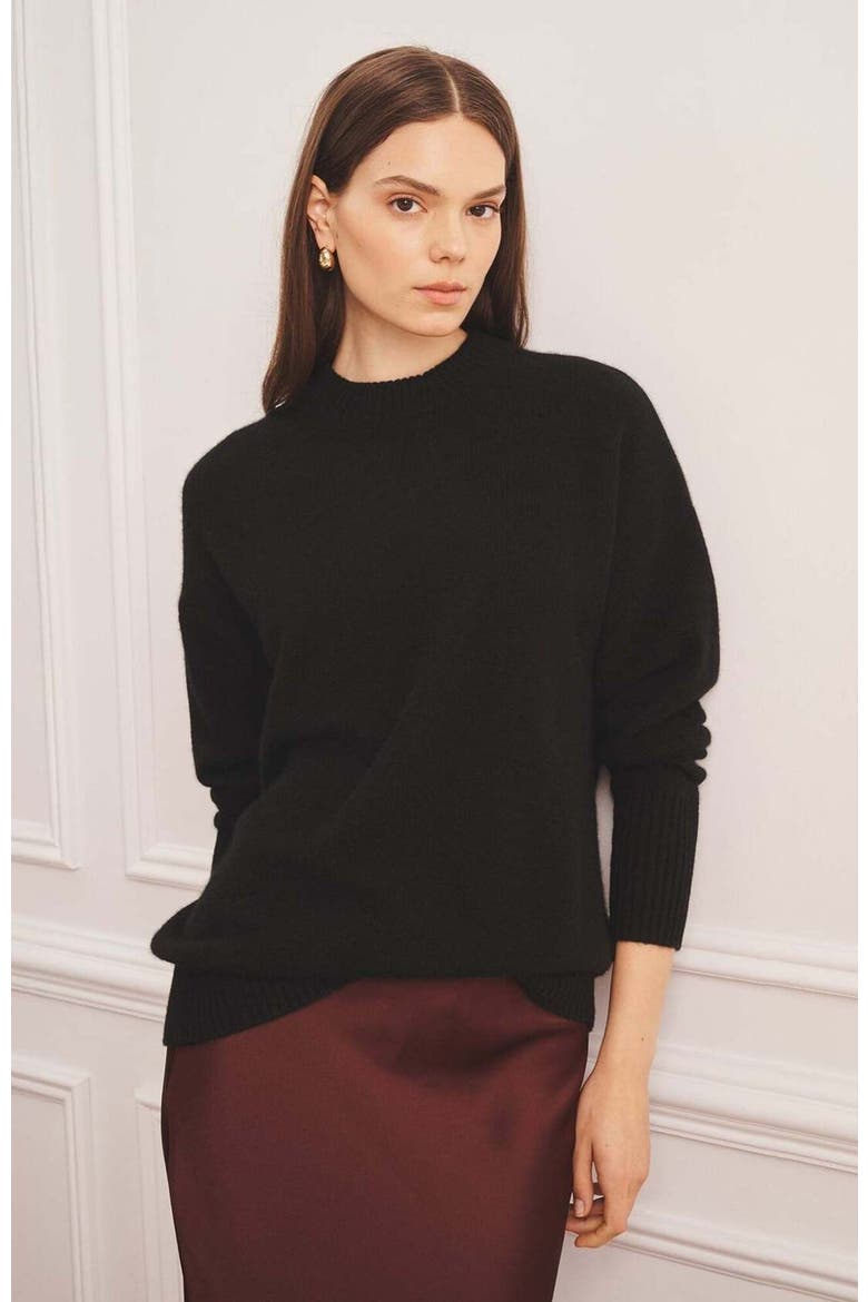 Luxe Cashmere Oversized Crewneck Sweater, Alternate, color, Black