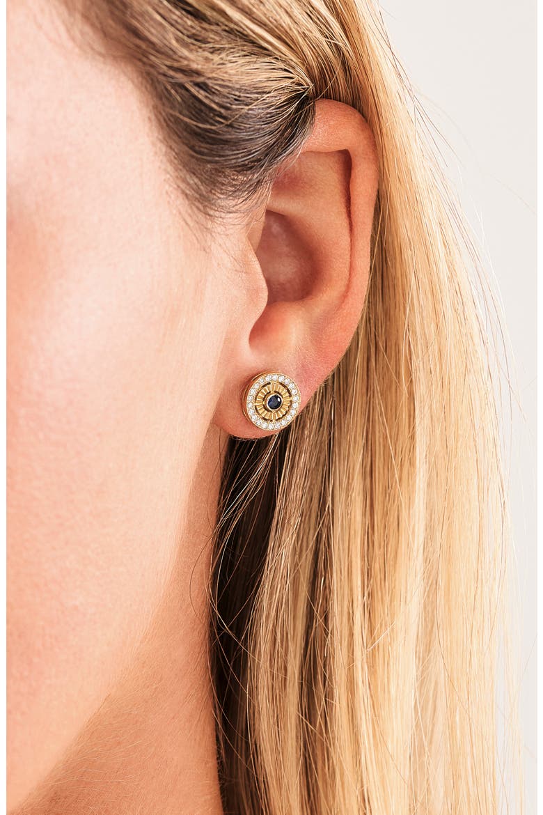 18K Gold El Mar Gemstone & Diamond Circle Stud Earrings (Online Trunk Show), Alternate, color, 18K YG/ DIAMOND/ SAPPHIRE