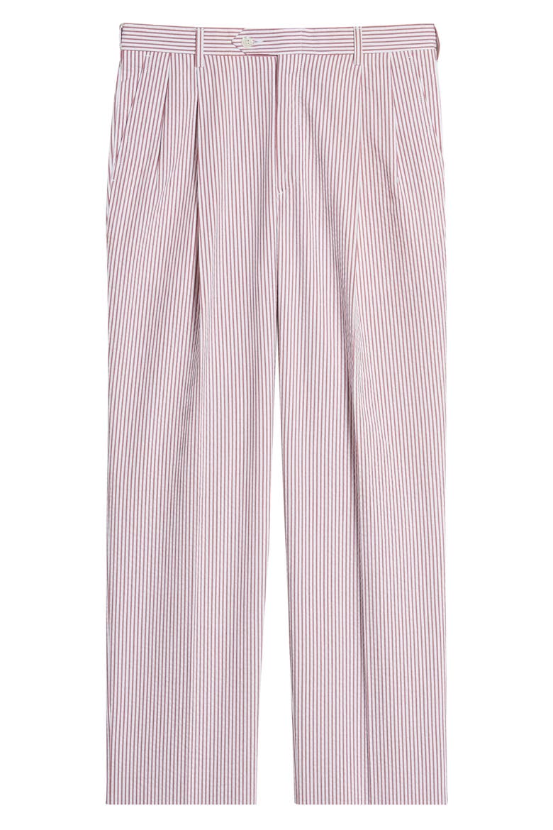 Pleated Seersucker Cotton Dress Pants, Alternate, color, GARNET