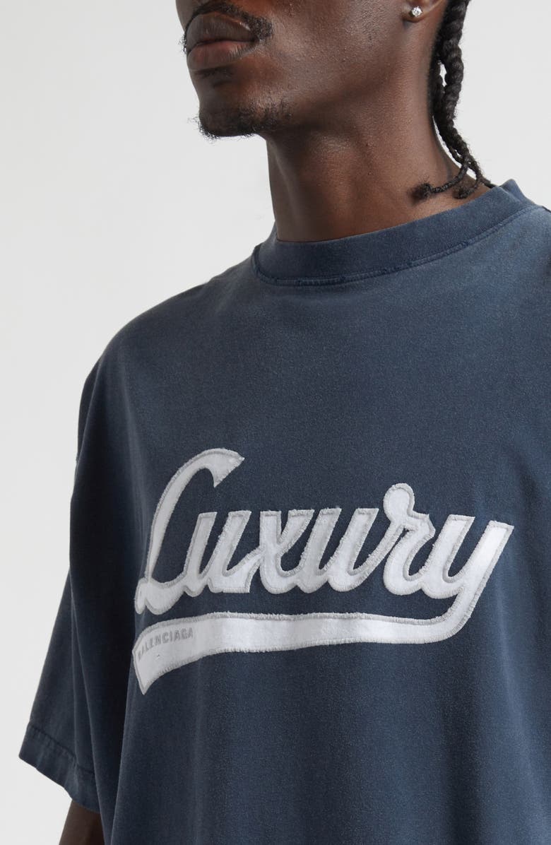 Balenciaga Medium Fit Luxury Cotton T-Shirt, Alternate, color, 8593 Washed Navy/ White