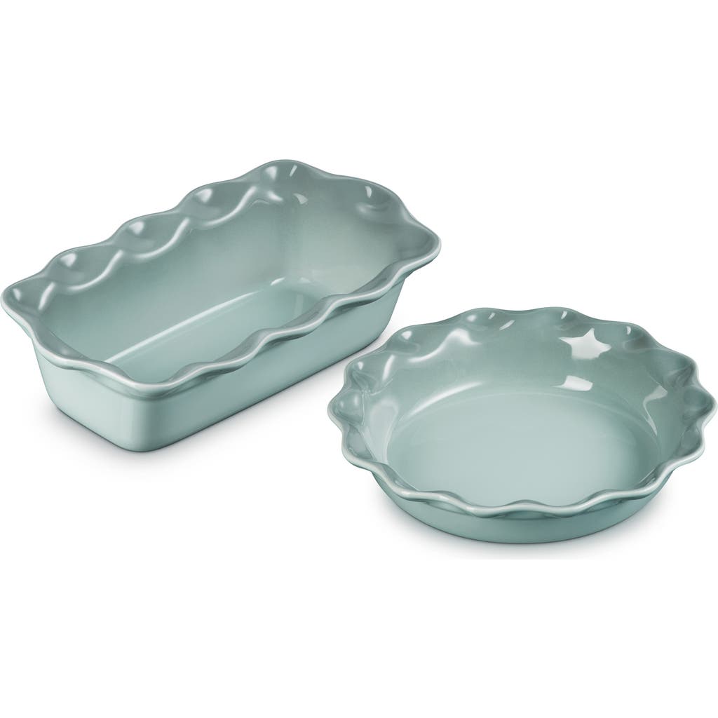 Le Creuset Stoneware Heritage Pie Dish & Fluted Loaf Pan Set In Sea Salt