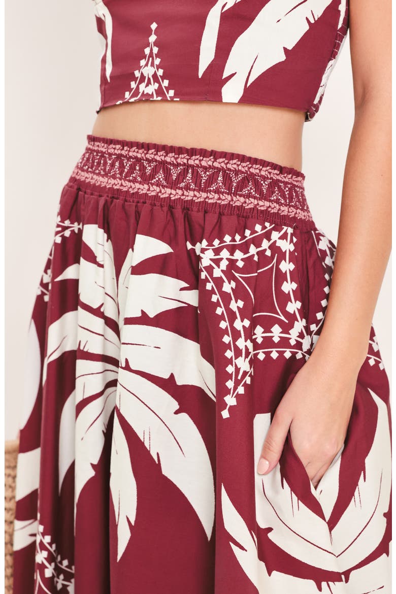 Print Crop Top & Maxi Skirt Set, Alternate, color, BURGUNDY