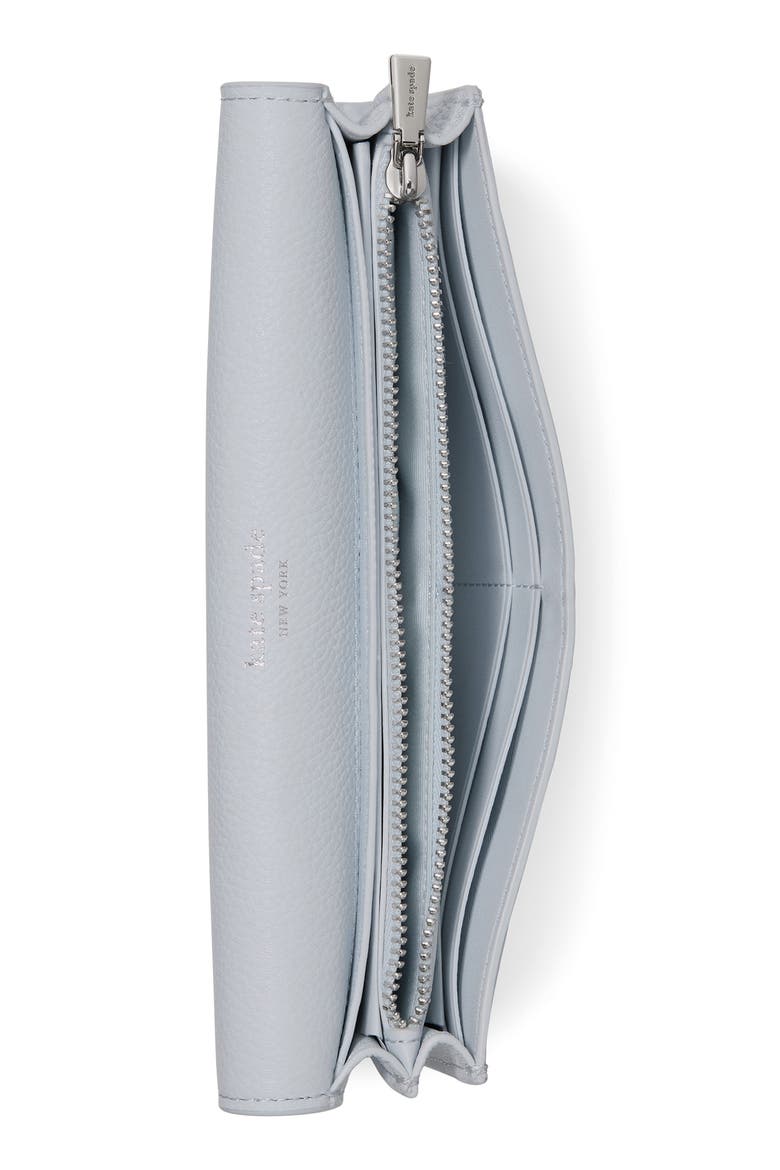 deco large pebbled leather flat wallet, Alternate, color, PALE SAPPHIRINE