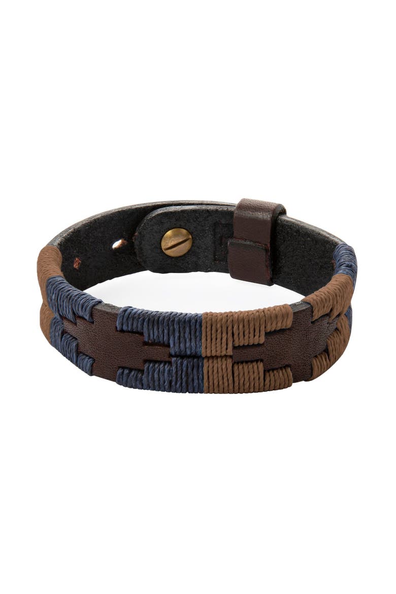 Jefe Leather Bracelet, Main, color, Brown/Navy/Brown