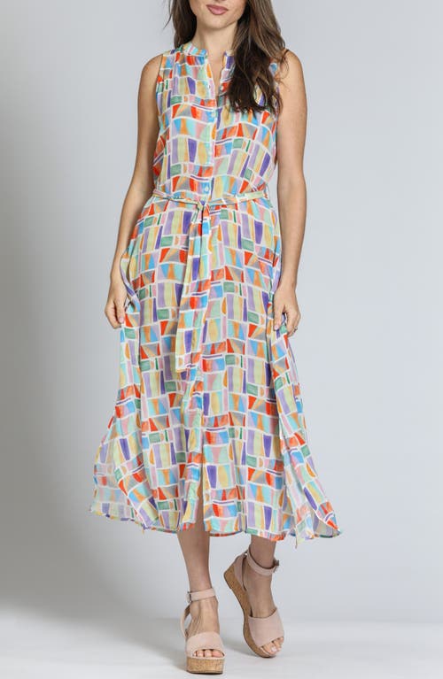 Apny Print Sleeveless Maxi Shirtdress In Purple/lime/yellow Multi