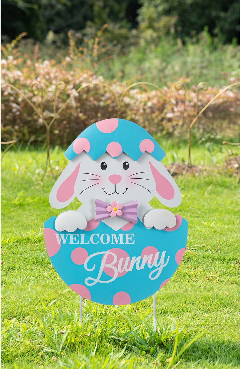 Glitzhome 24"H Easter Metal Chick Bunny Egg Yard Stake, Alternate, color, Blue