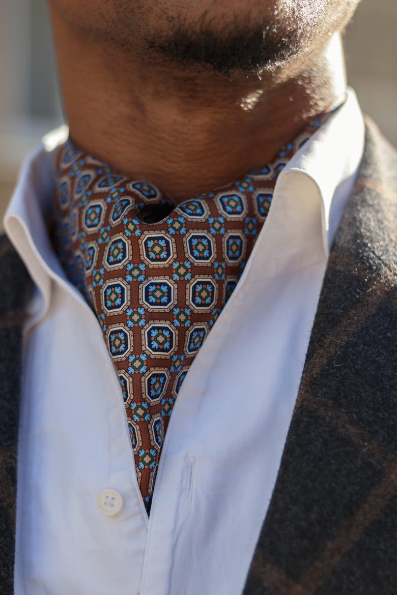 Barberini - Silk Ascot Cravat Tie for Men, Alternate, color, Chocolate