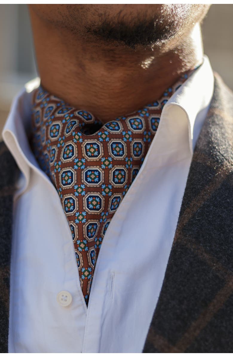 Elizabetta Barberini - Silk Ascot Cravat Tie for Men, Alternate, color, Chocolate