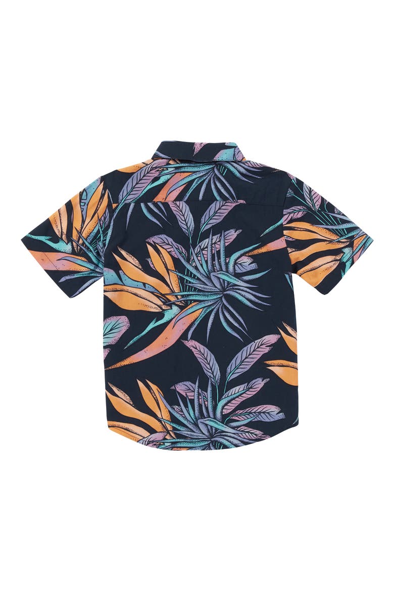 Kids' Indospray Floral Short Sleeve Button-Up Shirt, Alternate, color, NAVY
