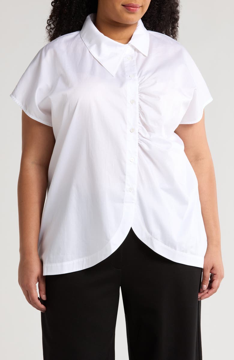 HARSHMAN Lily Asymmetric Ruched Button-Up Shirt, Main, color,
