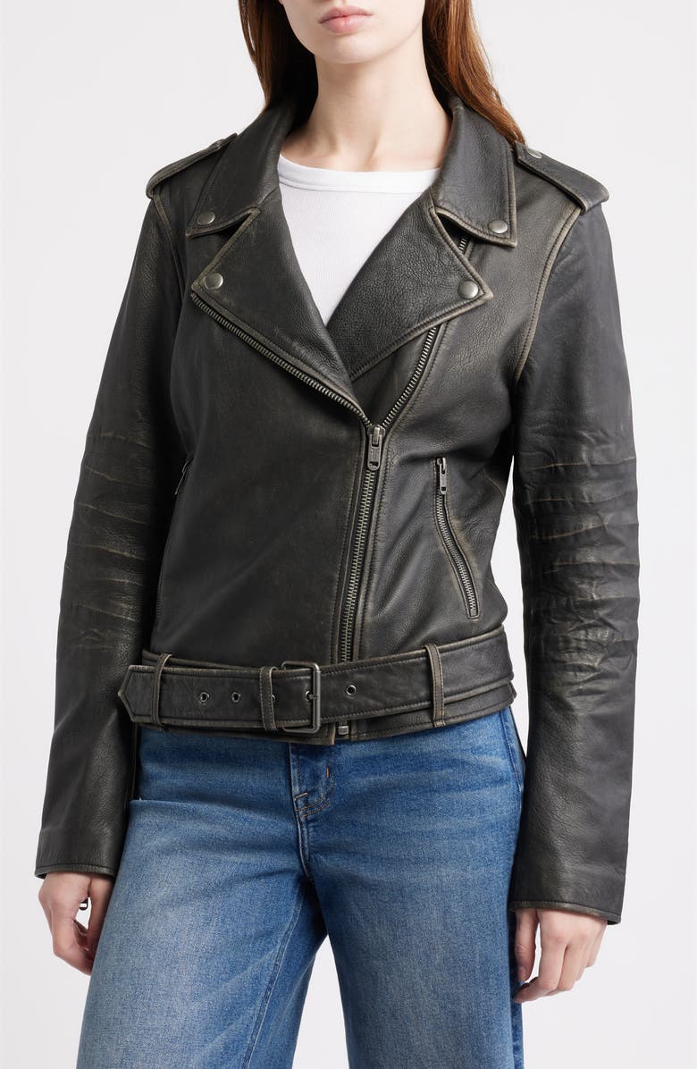 Frye Leather Moto Jacket, Alternate, color, Black