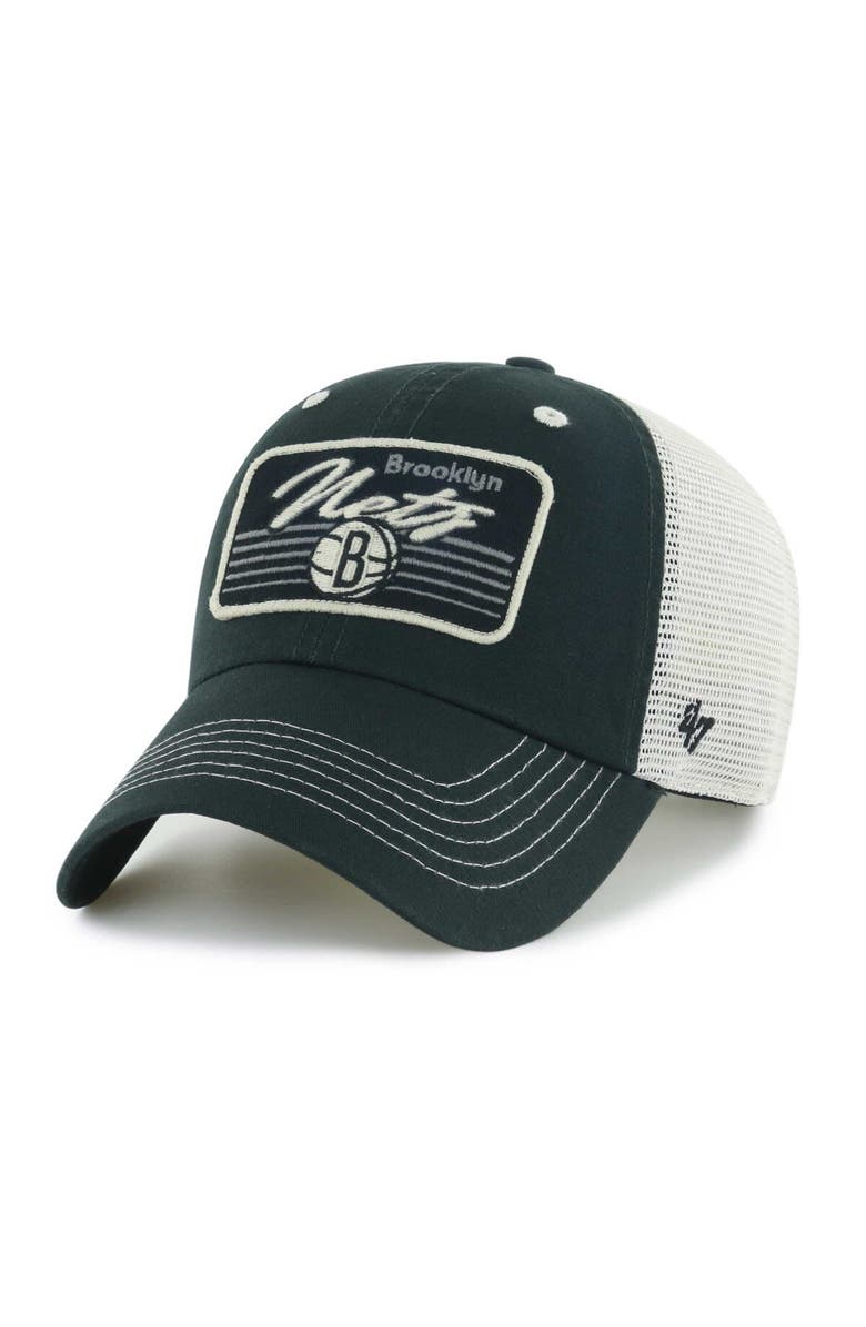 '47 Men's '47 Black Brooklyn Nets Five Point Patch Clean Up Adjustable Hat, Main, color, Black