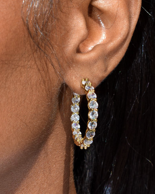Ben Oni Inside Out Cz Hoop Earrings In Gold