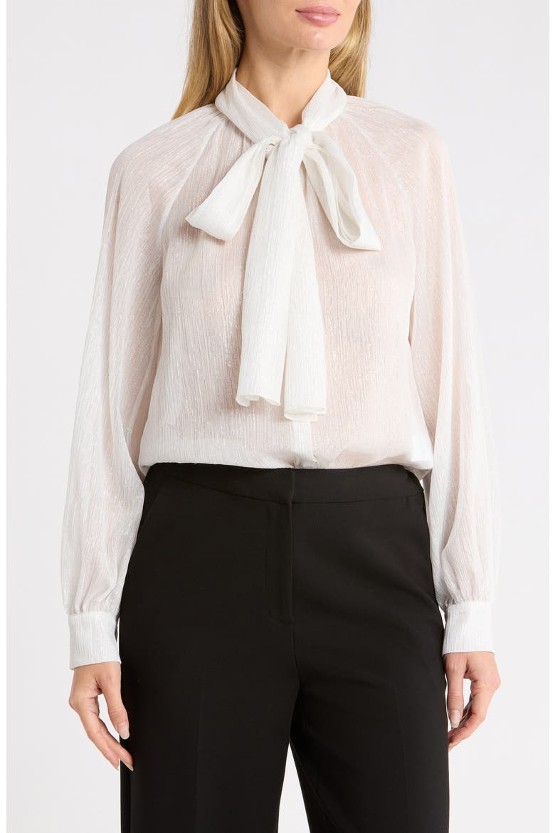 Viv Metallic Tie Neck Shirt, Main, color, GREY-SILVER