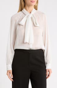 LK Bennett Viv Metallic Tie Neck Shirt