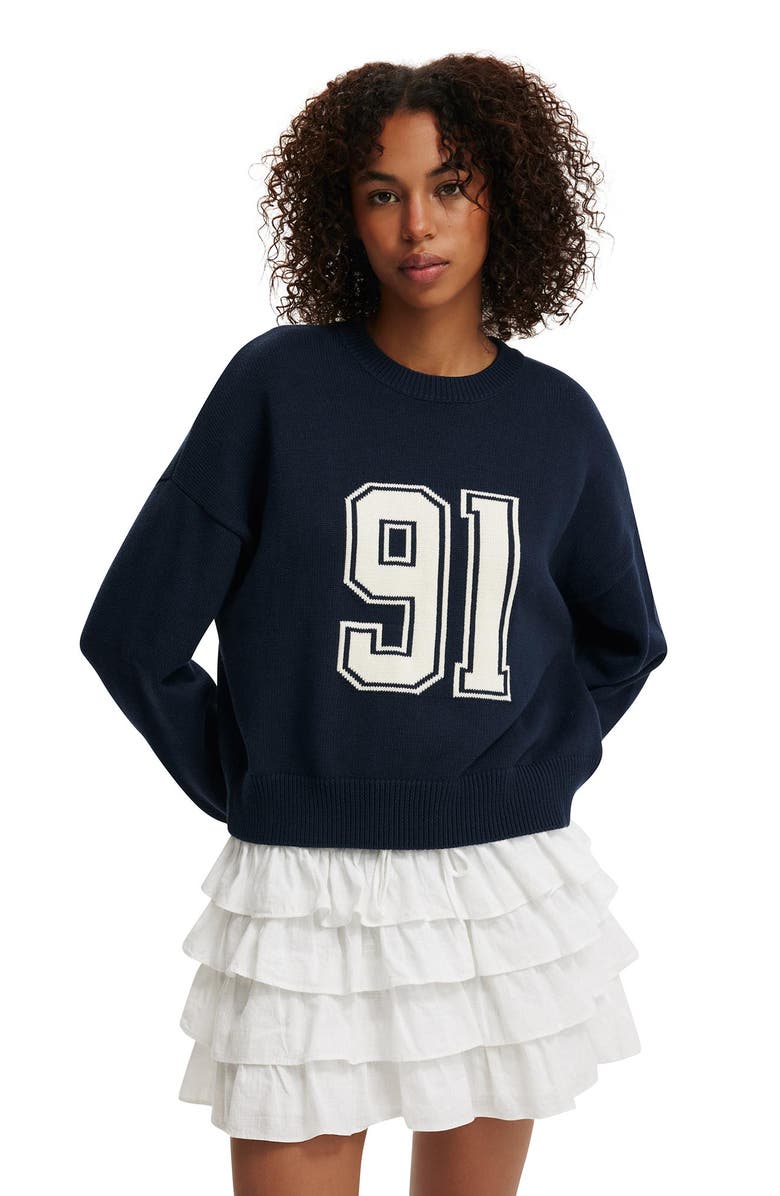 Cotton On Women's Cotton Crew Neck Sweater, Main, color, Navy 91