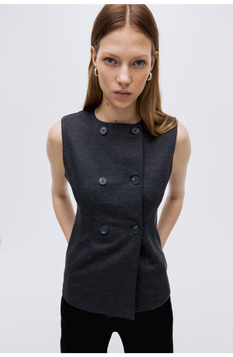 H&M Double-breasted Waistcoat, Alternate, color, Dark Gray Melange