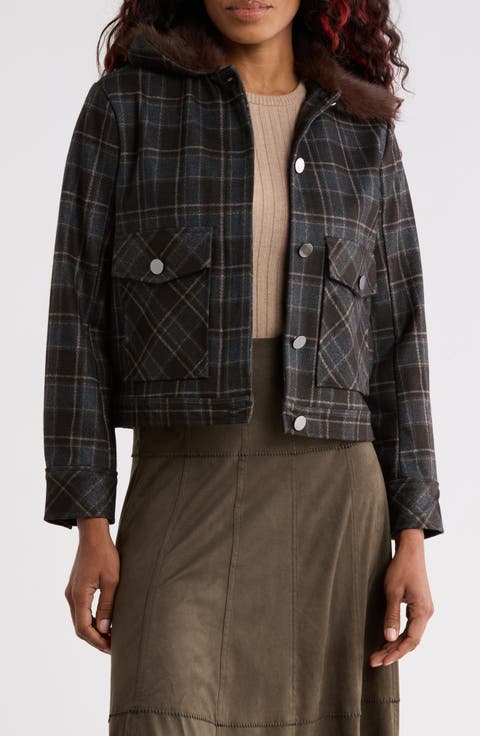 Plaid Jacket with Faux Fur Collar