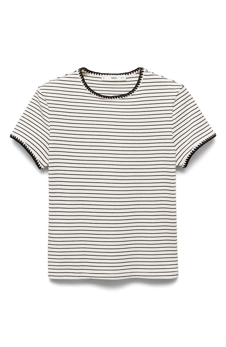 MANGO Contrast Stitch Trim T-Shirt, Alternate, color, Off White