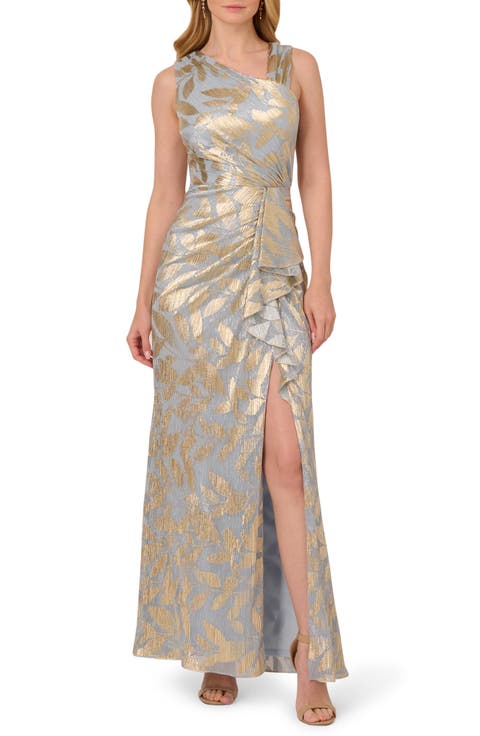Foil Asymmetric Neck Gown