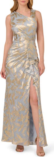 navy blue dress for baby girl Adrianna Papell Foil Asymmetric Neck Gown