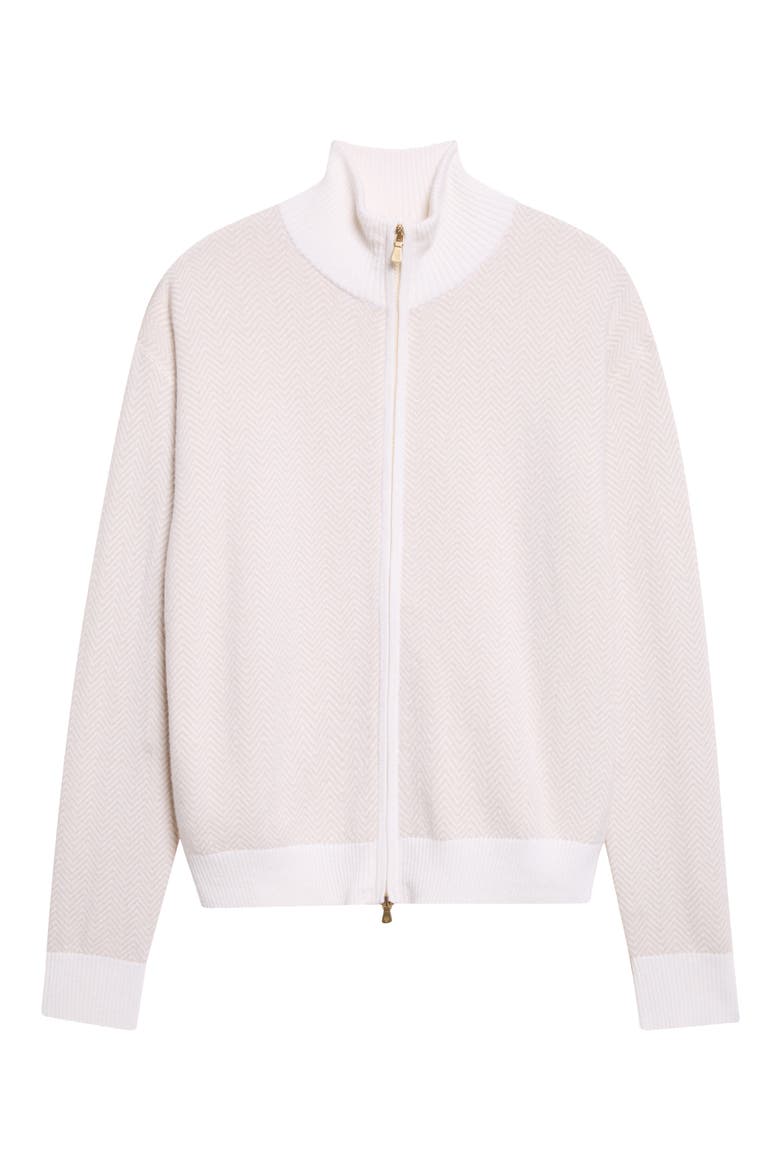Herringbone Cashmere Jacquard Zip Cardigan, Main, color, 01 WHITE