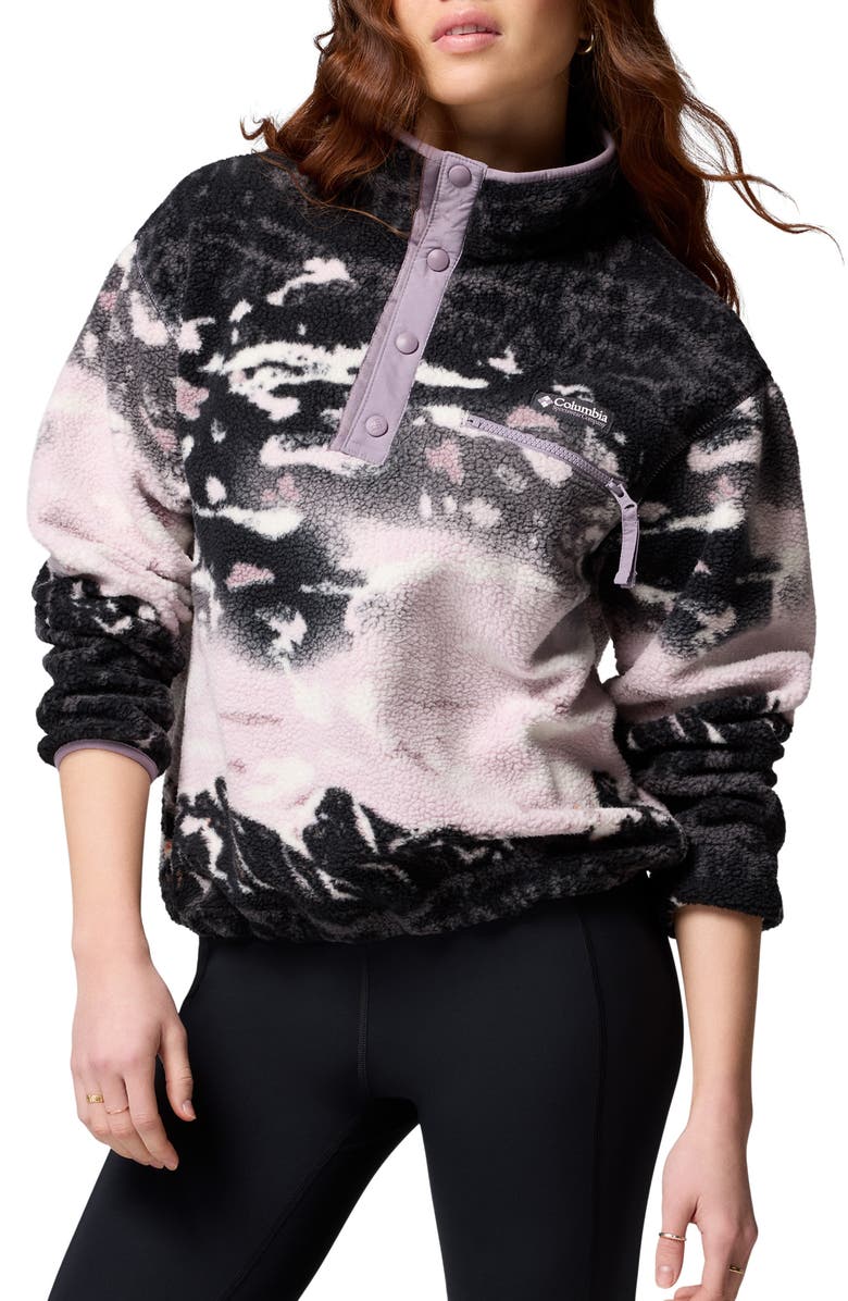 Columbia Helvetia II Print Crop Fleece Pullover, Main, color, Shale Purple Sisters