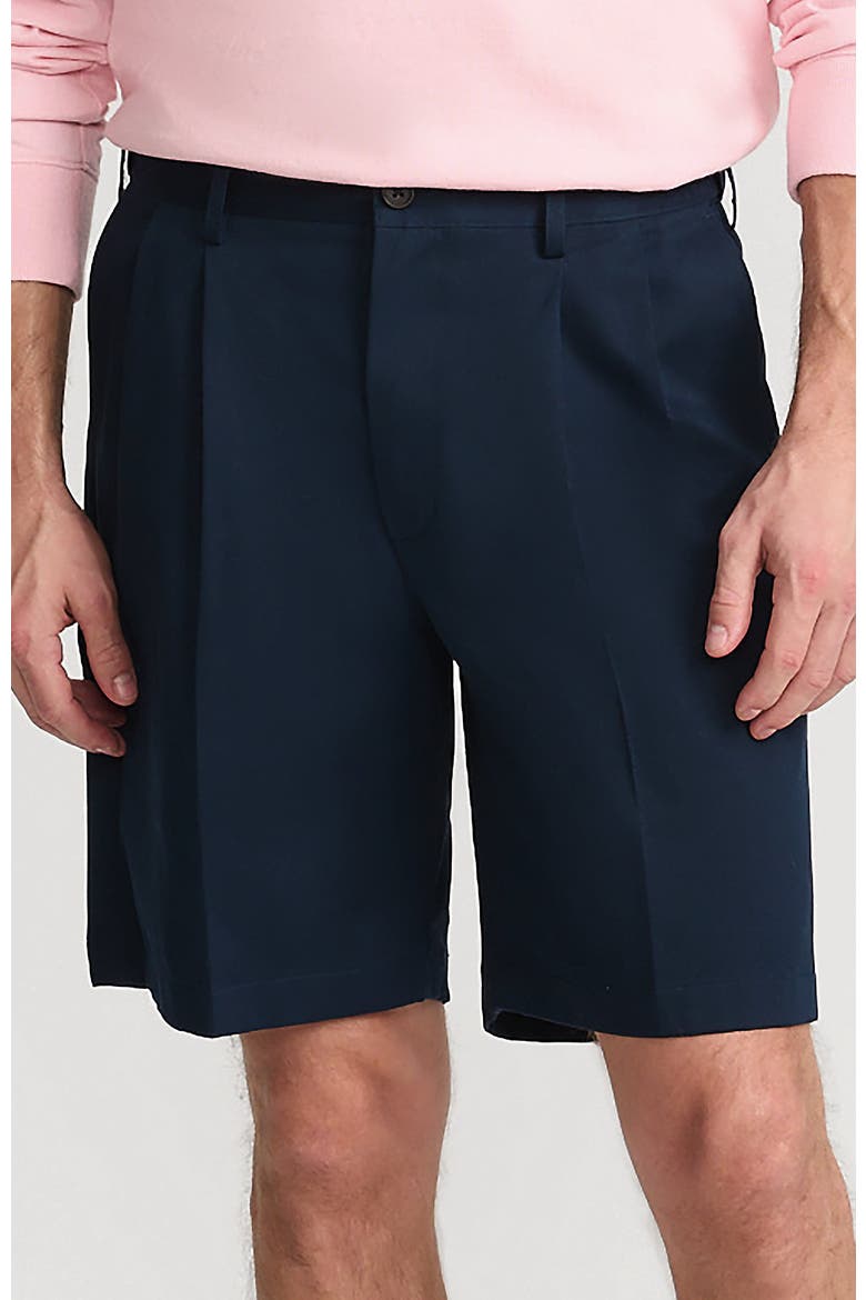 Comfort Waist Pleated 9" No Iron Chino Shorts, Main, color, Radiant Navy
