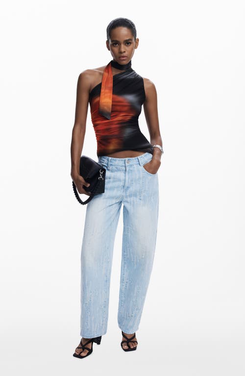 Desigual Tie Neck One Shoulder Top In Black