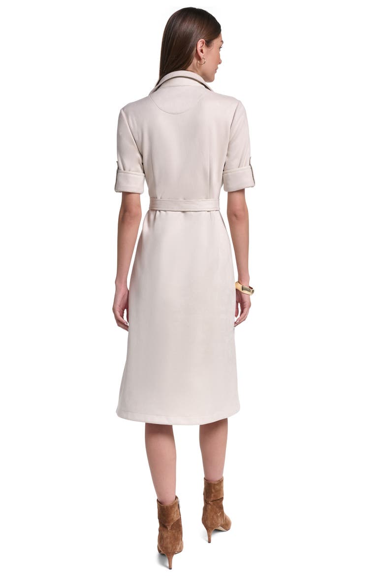 Short Sleeve Suede Midi Shirt Dress, Alternate, color, Beige