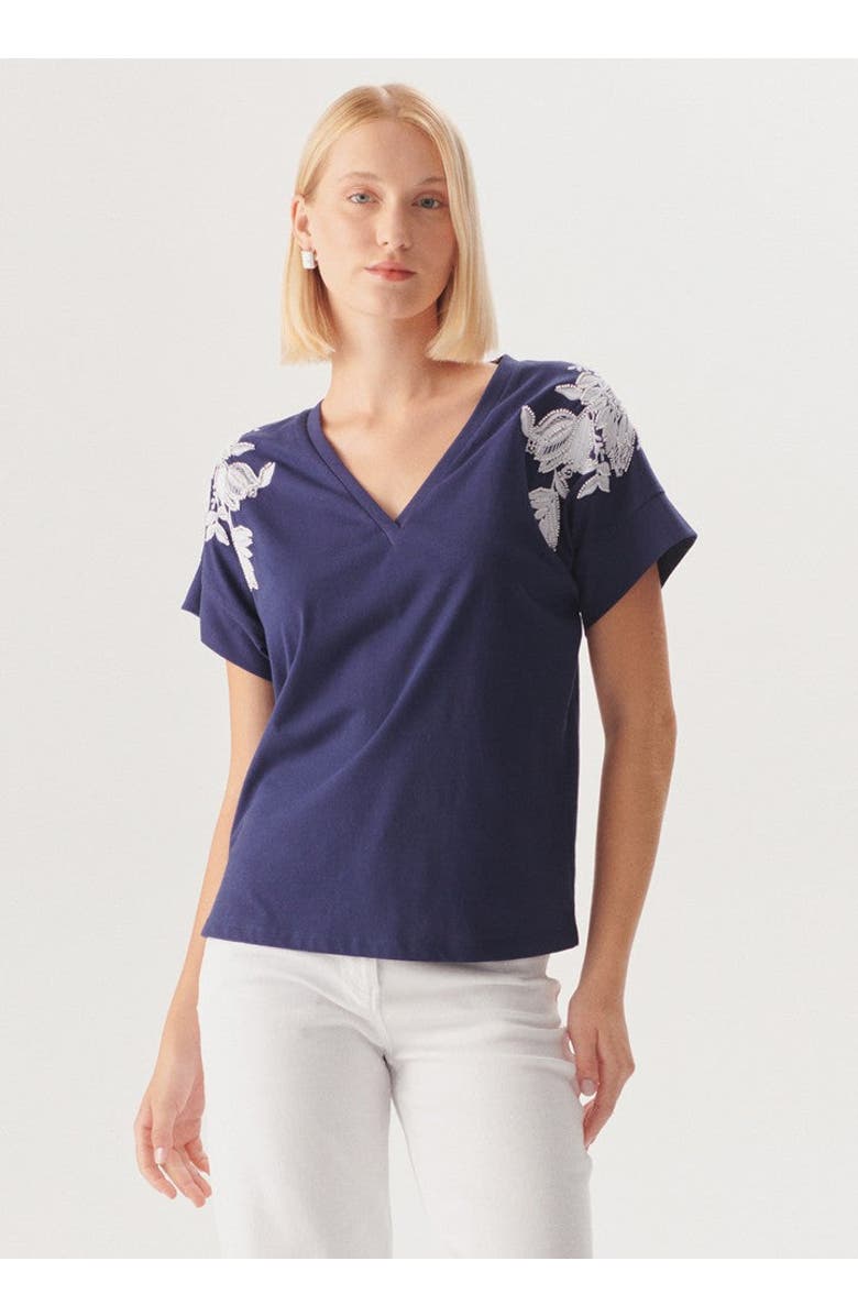 Exquise Haven Sleek Embellished T-Shirt, Main, color, Navy Blue