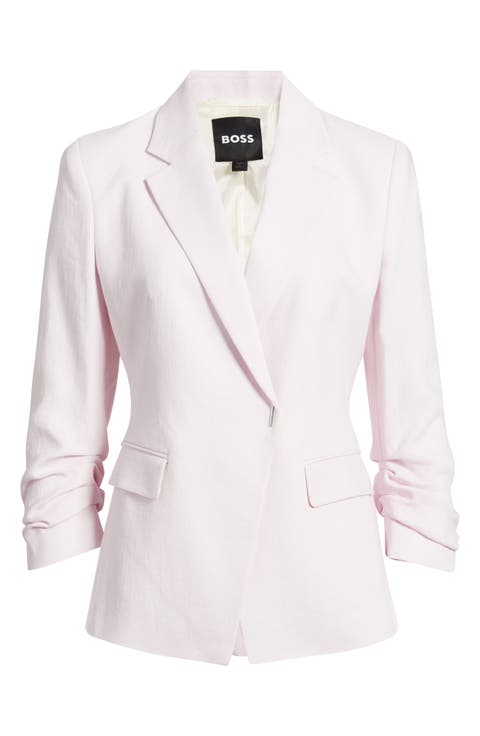 Jia Slim Fit Linen Blend Double Breasted Blazer